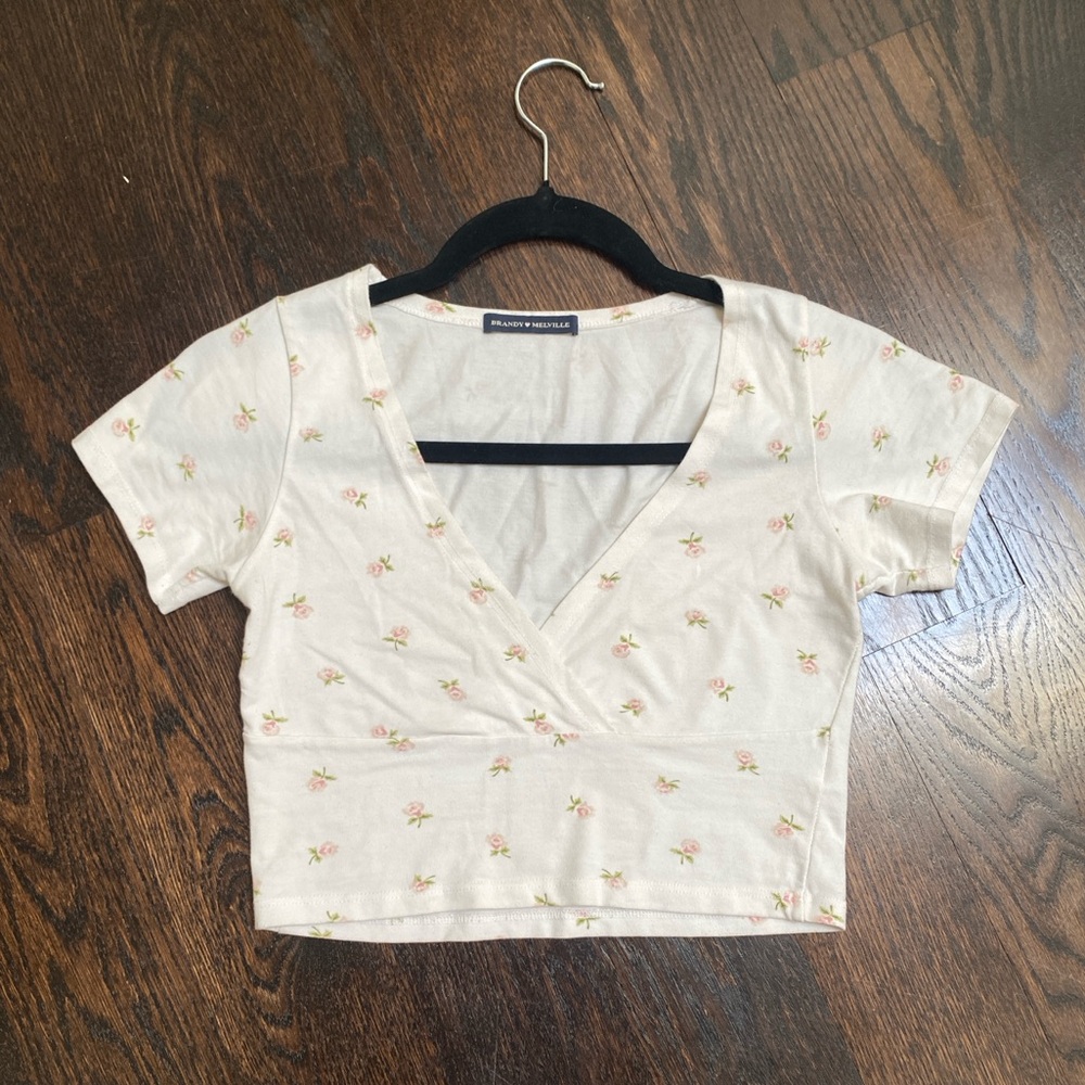 Brandy Melville Floral V Neck Crop Top